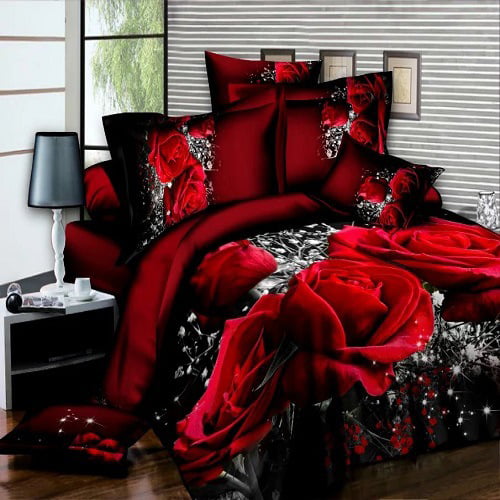 68x86 inches 3D Red White Rose Flower Plant Romantic Soft Microfiber 2-Piece Duvet Cover Pillowcases Bedding Set for Adults Kids 1 Comforter Cover No Comforter 1 Pillowcases